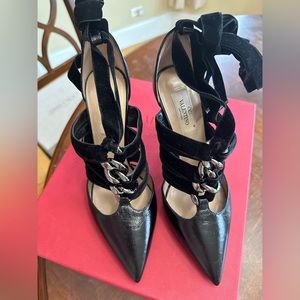 Valentino Garavani leather & velvet strap heels